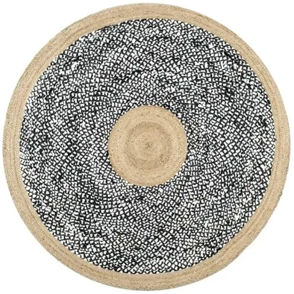 Nuloom Lesha Black/Ivory, 6' Round, Geometric, Cotton & Jute, Soft and Gentle, High Traffic, Stain Resistant, Easy Clean, Durable Area Rug for Bedroom, Living Room, Dining Space, Den, Foyer