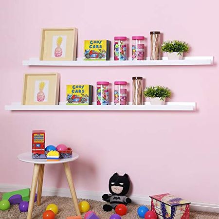 SONGMICS Wall Shelf 43.3 Inches, Floating Shelf Picture Ledge, for picture frames and books, Modern Design Storage White ULWS46WT