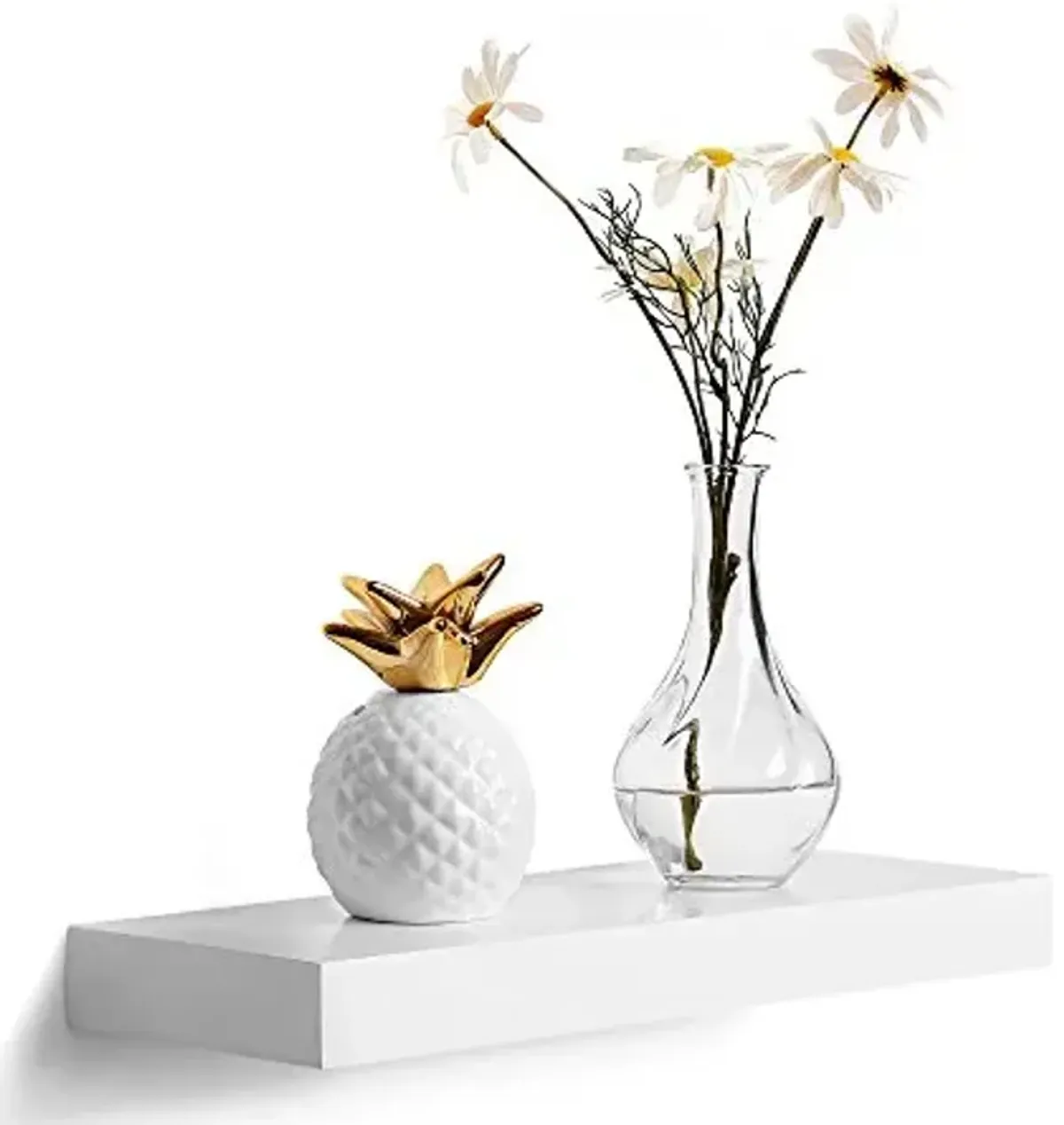 SONGMICS Floating Shelf, Wall Shelf 15.7 Inches, with Metal Bracket for Easy Installation, Display Trinkets, Picture Frames, Potted Plants, in The Living Room, Entryway, Bedroom, White ULWS14WT