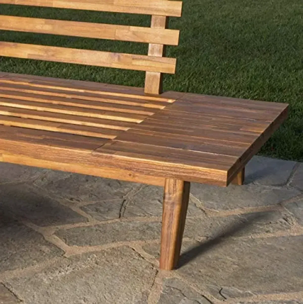 Christopher Knight Home Highpoint Outdoor V-Shaped Acacia Wood Sectional Sofa Set with Water Resistant Cushions, 4-Pcs Set, Sandblast Finish / White