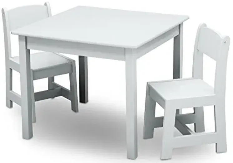 Delta Children MySize Kids Wood Table and Chair Set (2 Chairs Included) - Ideal for Arts & Crafts, Snack Time, & More - Greenguard Gold Certified, Bianca White, 3 Piece Set