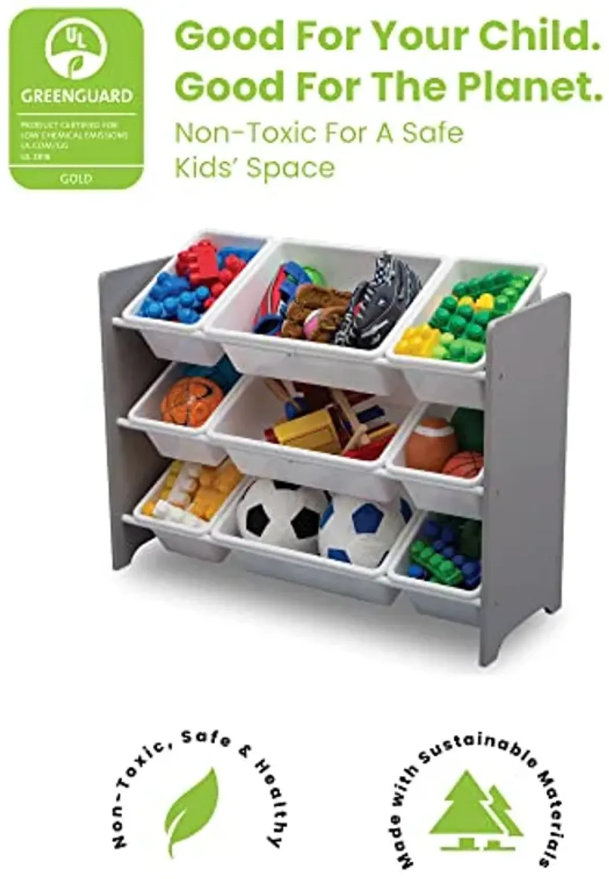 Delta Children MySize 9 Bin Plastic Toy Organizer - Greenguard Gold Certified, Grey