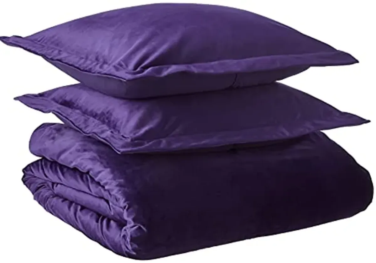 Tribeca Living VENICEDUVET Venice Velvet Oversized Solid Duvet Set, Queen, Purple