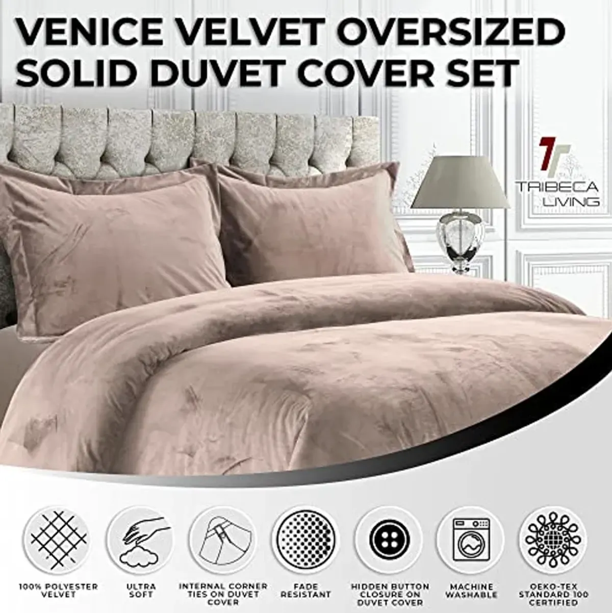 Tribeca Living VENICEDUVET Venice Velvet Oversized Solid Duvet Set, Twin, Taupe