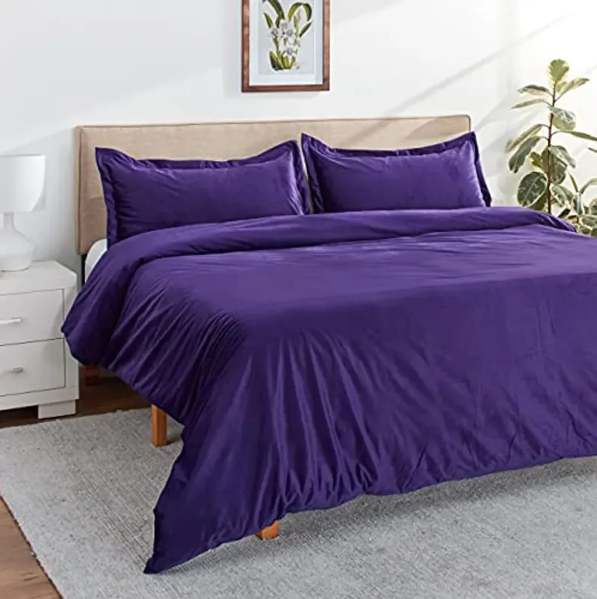 Tribeca Living VENICEDUVET Venice Velvet Oversized Solid Duvet Set, King, Purple