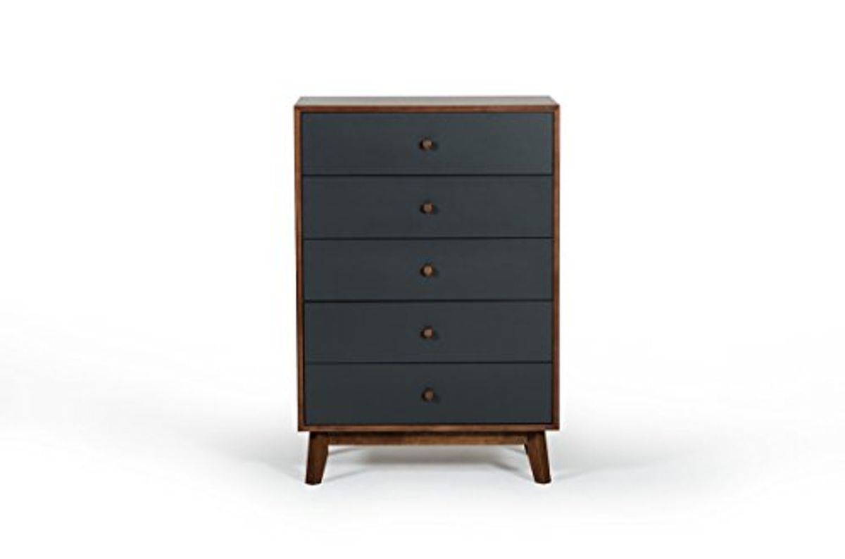 Nova Limari Home Dali Veneer and Rubberwood Bedroom Chest in Walnut/Charcoal Gray