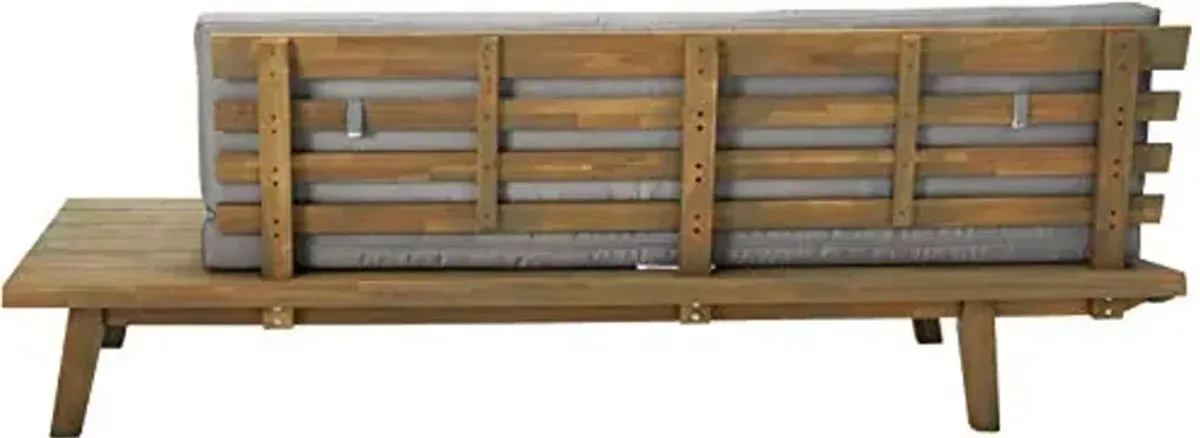 Christopher Knight Home Eulah Indoor Minimalist Acacia Wood Right-Sided Sofa with Grey Cushions, Grey Finish