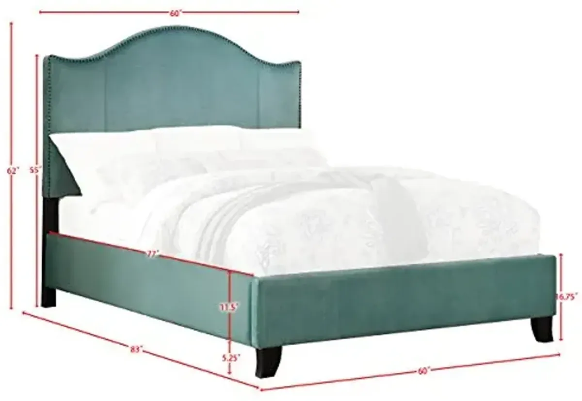 Homelegance Carlow Velvet Upholstered Panel Bed , Full, Teal