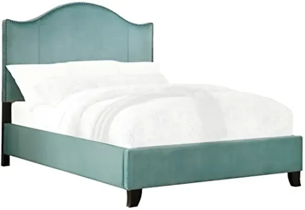 Homelegance Carlow Velvet Upholstered Panel Bed , Full, Teal