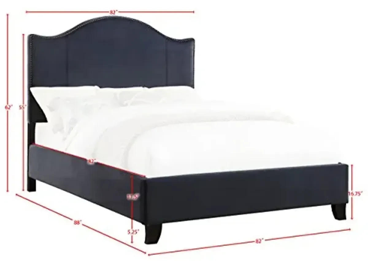 Homelegance Carlow Velvet Upholstered Panel Bed , King, Navy