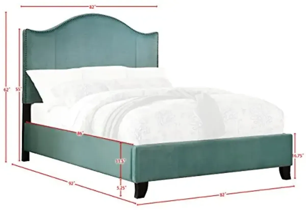 Homelegance Carlow Velvet Upholstered Panel Bed , Cal King, Teal