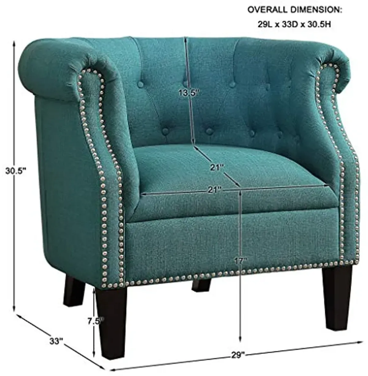 Homelegance Lenci Fabric Barrel Accent Chair, Teal (1220F3S)