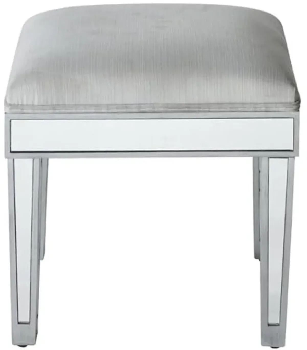 Elegant Decor Upholstered Dressing Stool in Antique Silver with Mirror Panels