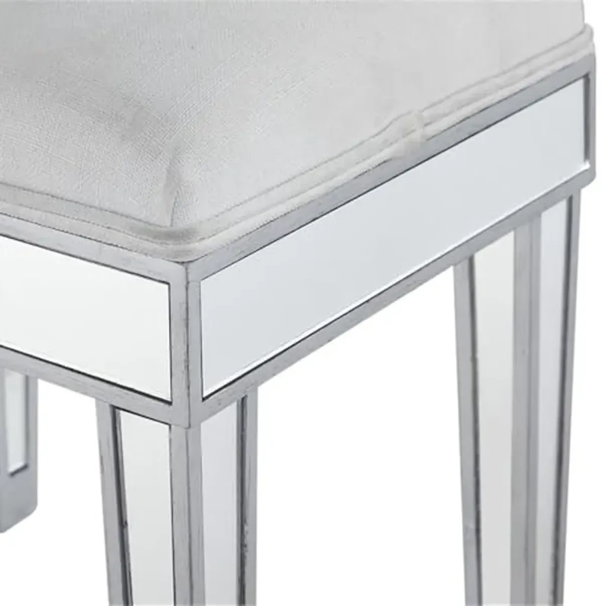 Elegant Decor Upholstered Dressing Stool in Antique Silver with Mirror Panels