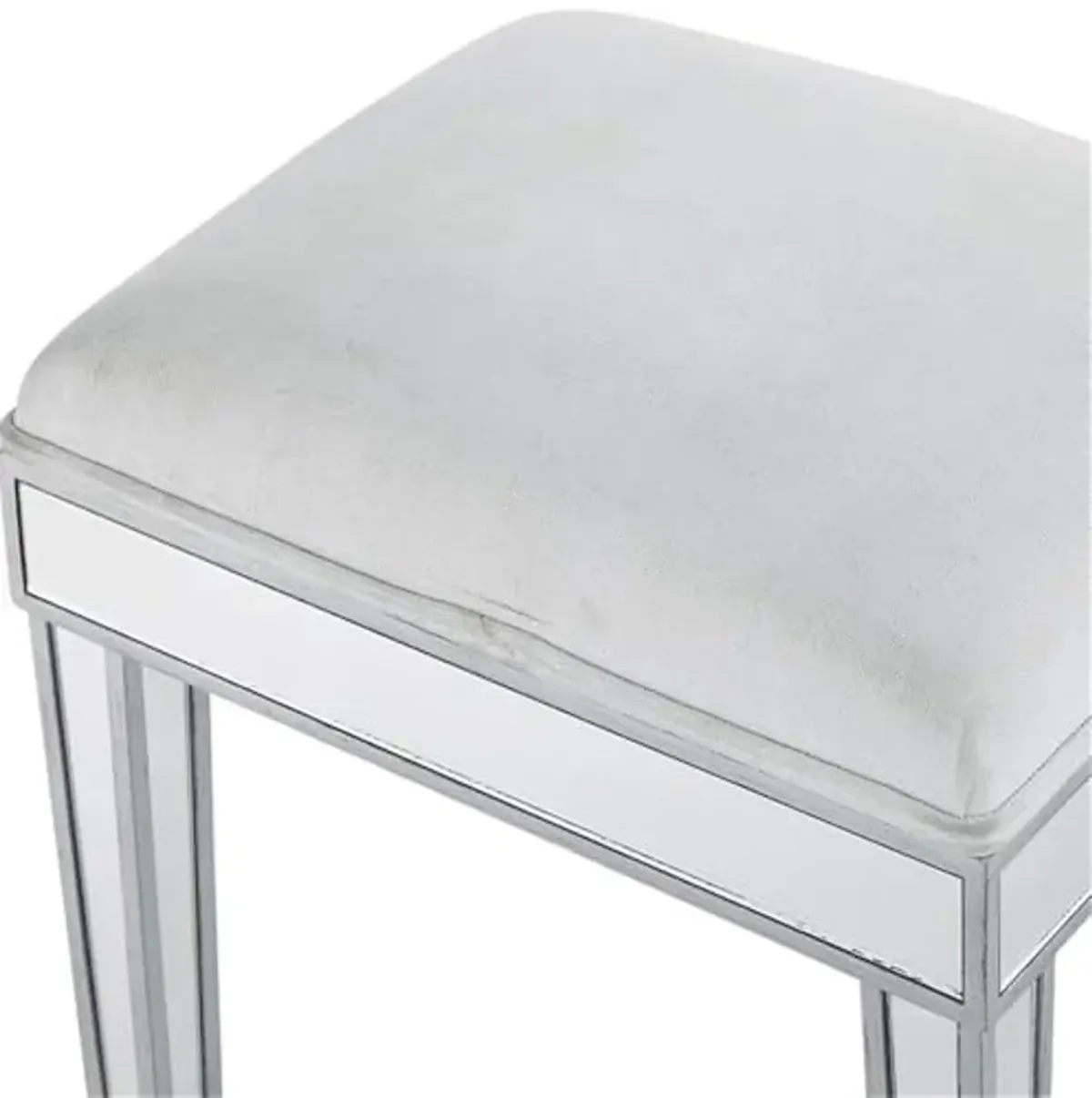 Elegant Decor Upholstered Dressing Stool in Antique Silver with Mirror Panels