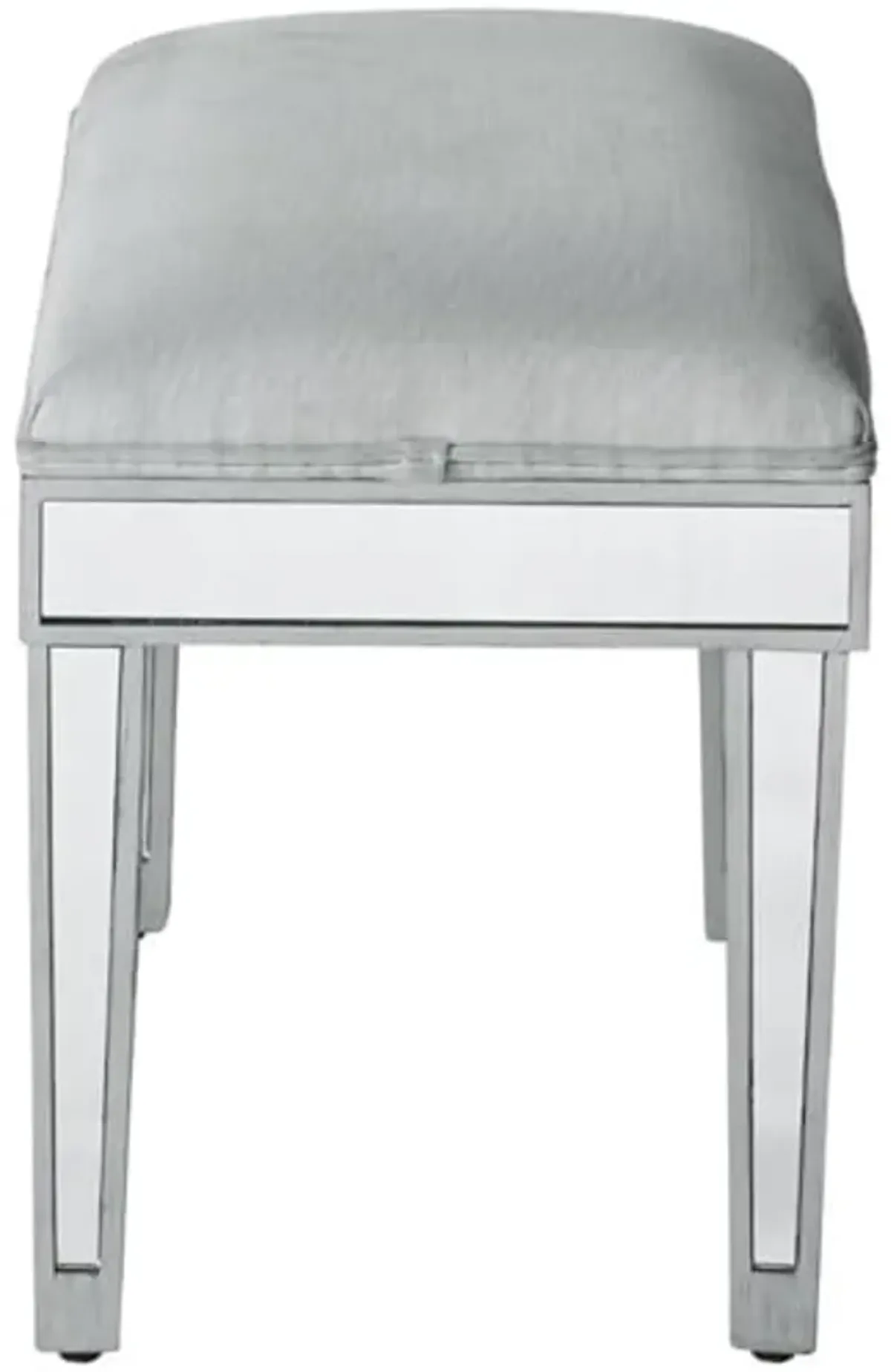 Elegant Decor Upholstered Dressing Stool in Antique Silver with Mirror Panels