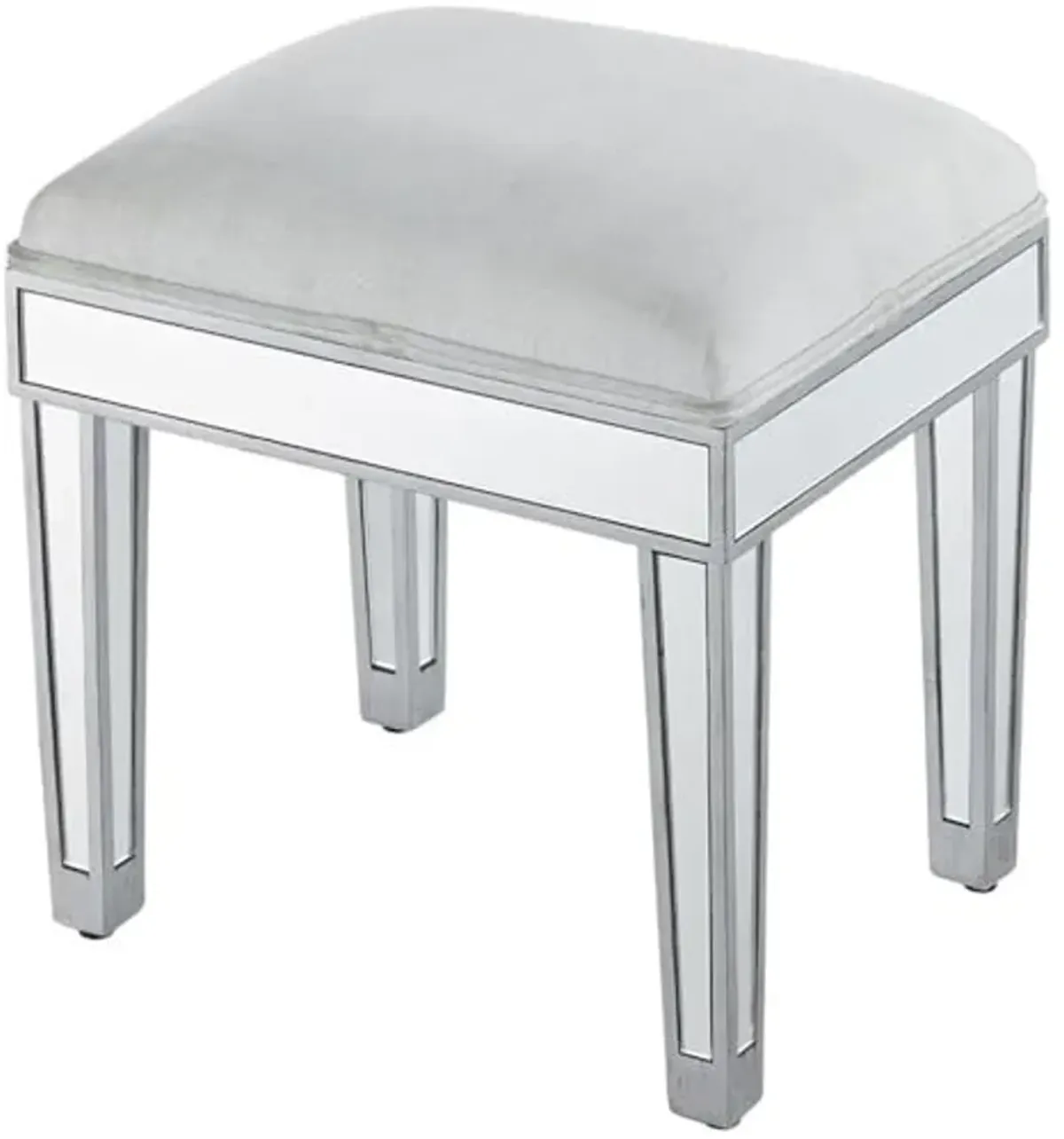 Elegant Decor Upholstered Dressing Stool in Antique Silver with Mirror Panels