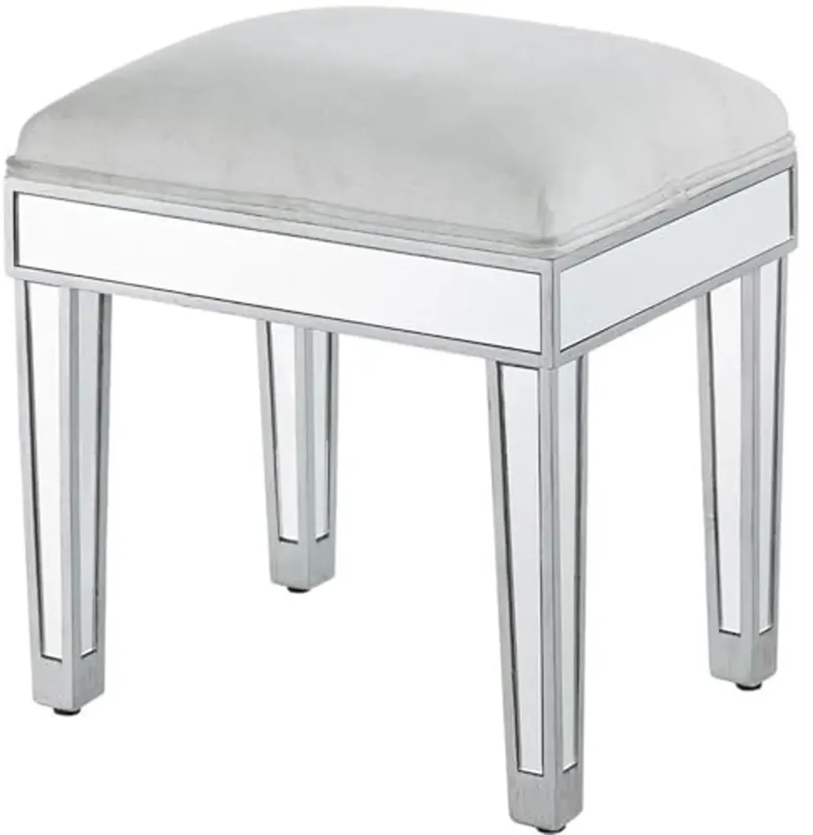 Elegant Decor Upholstered Dressing Stool in Antique Silver with Mirror Panels