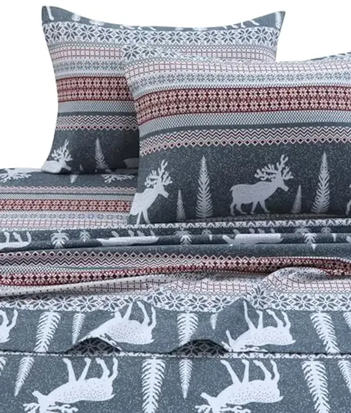 Winter Reindeer Printed Flannel 170-GSM Solid DP Sheet Set TWIN