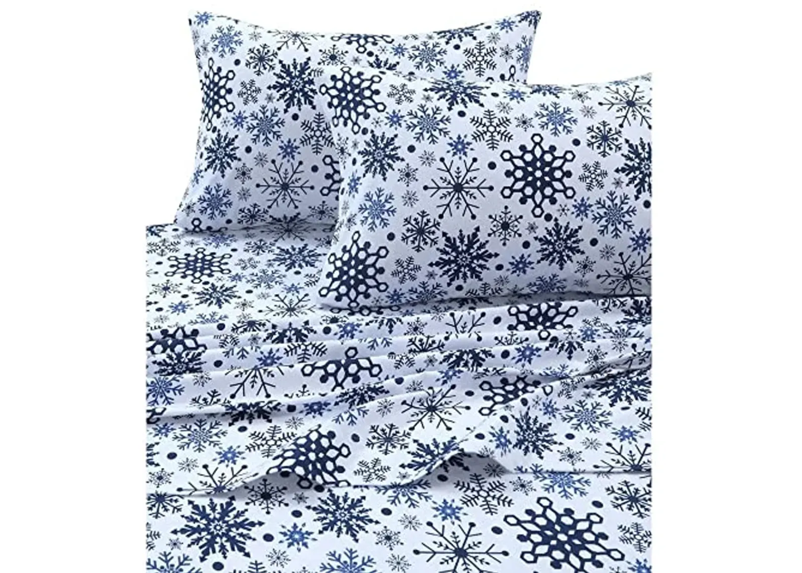 Tribeca Living 100% Cotton Flannel Sheet Set - Deep Pocket, 170-GSM, Ultra Soft & Cozy Bedding for Winter, Queen, Snowflakes