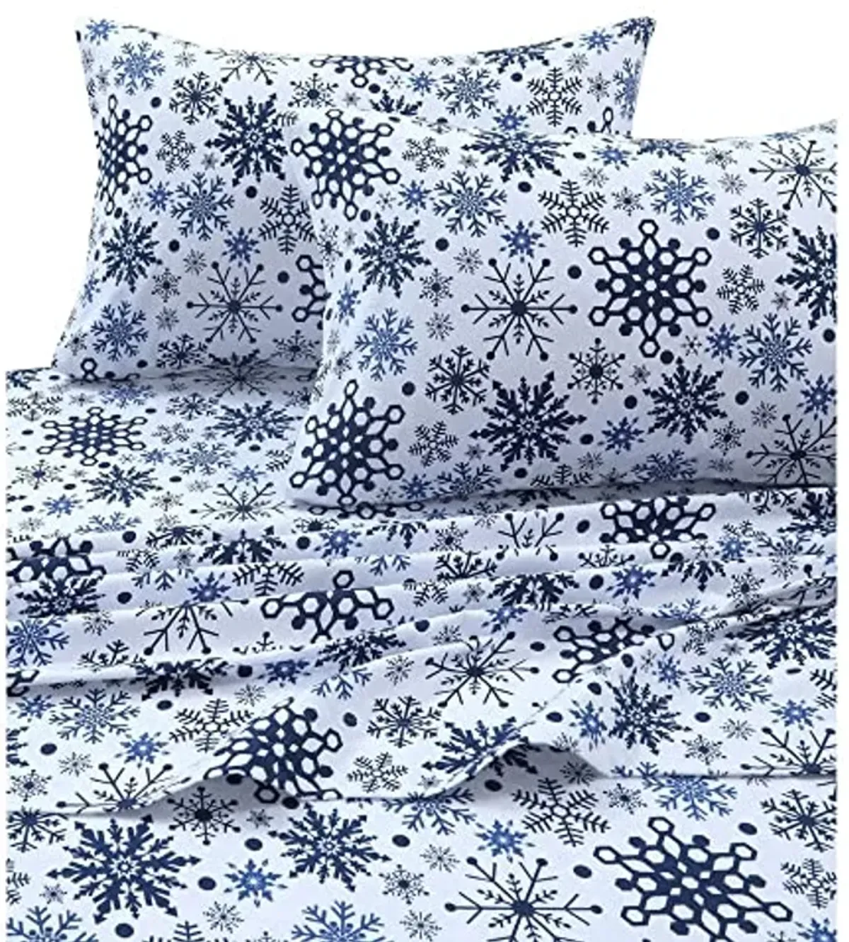 Tribeca Living 100% Cotton Flannel Sheet Set - Deep Pocket, 170-GSM, Ultra Soft & Cozy Bedding for Winter, Queen, Snowflakes