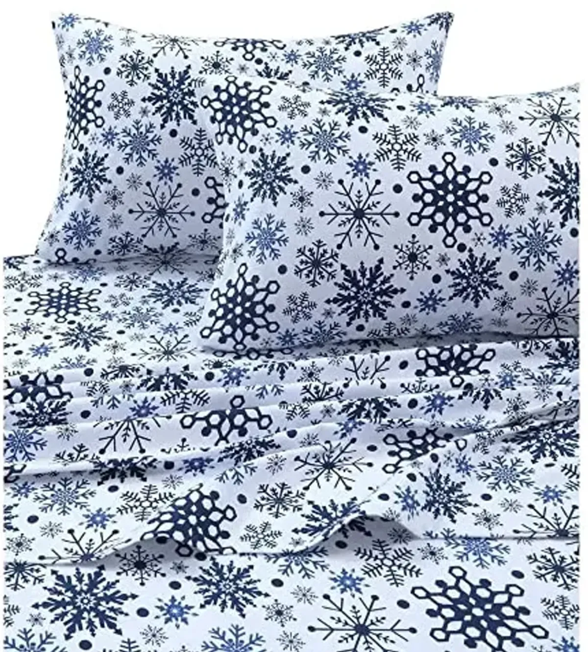Snowflakes Printed Flannel 170-GSM Solid DP Sheet Set QUEEN