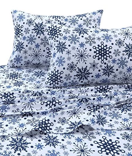 Tribeca Living SNFL170SHEETTW Snowflakes Multi Printed Flannel Deep Pocket Sheet Set, Twin