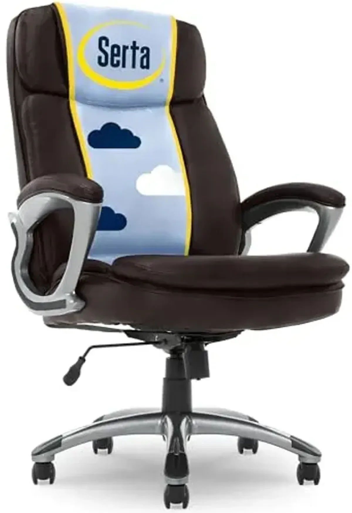 Serta Fairbanks Big & Tall Executive Office Chair, Ergonomic Comfy High-Back ComputerChairs with Lumbar Support, Semi-Plush Seat Cushion, Padded Armrests, Nylon Swivel Base, Bonded Leather, Brown