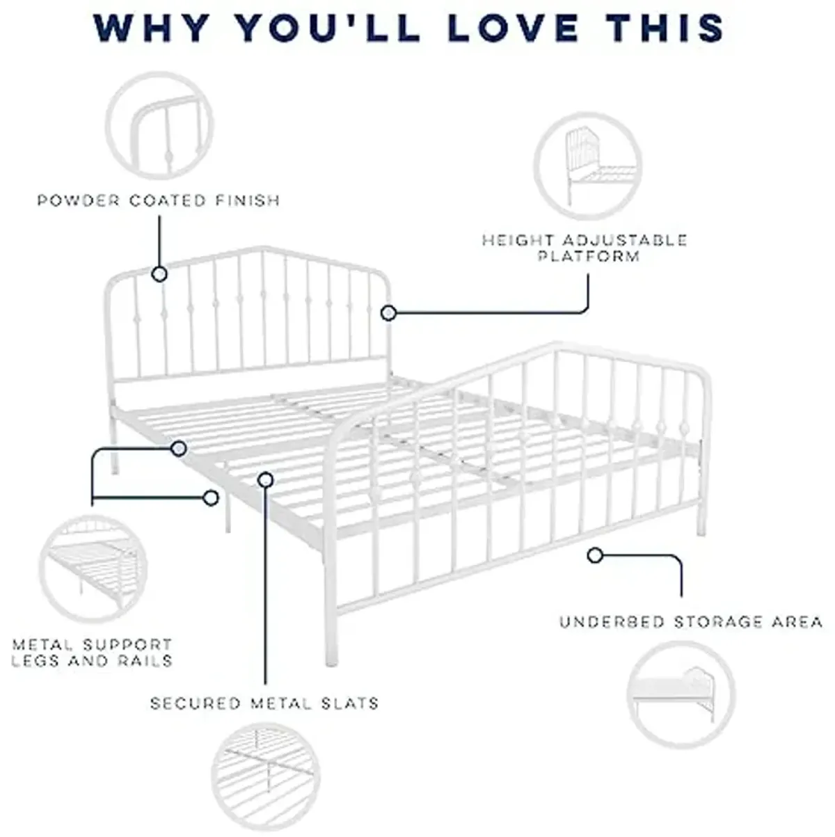 Novogratz DHP 4044139N Bushwick Metal Bed, Queen, White