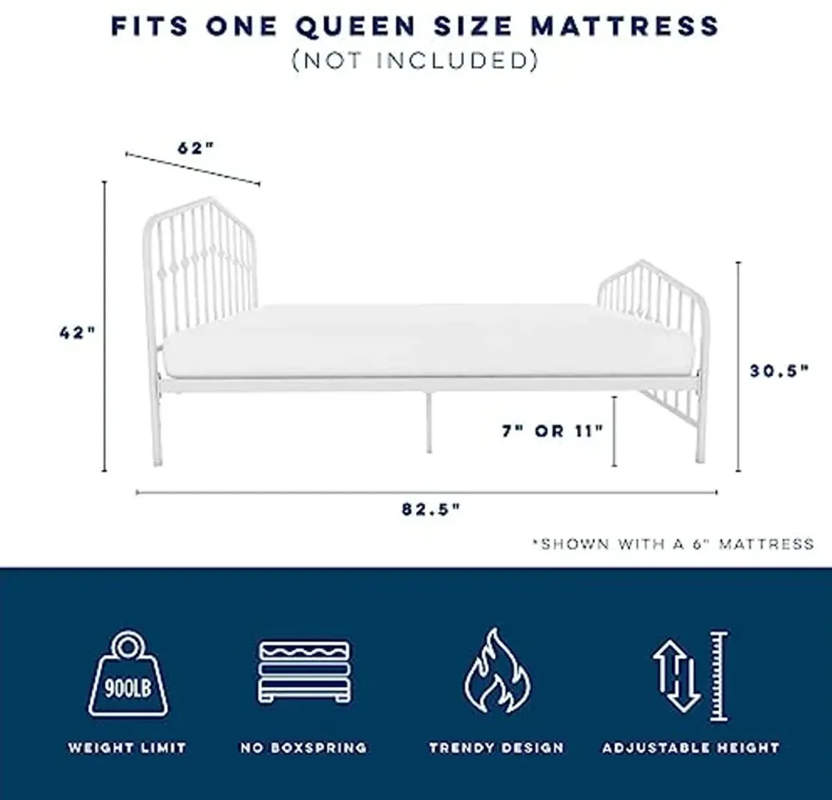 Novogratz DHP 4044139N Bushwick Metal Bed, Queen, White