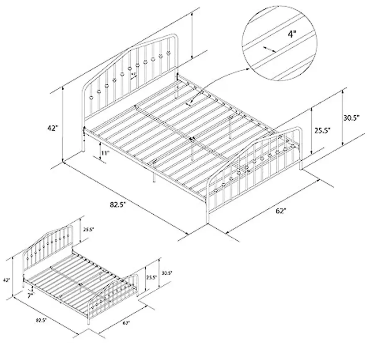 Novogratz DHP 4044139N Bushwick Metal Bed, Queen, White