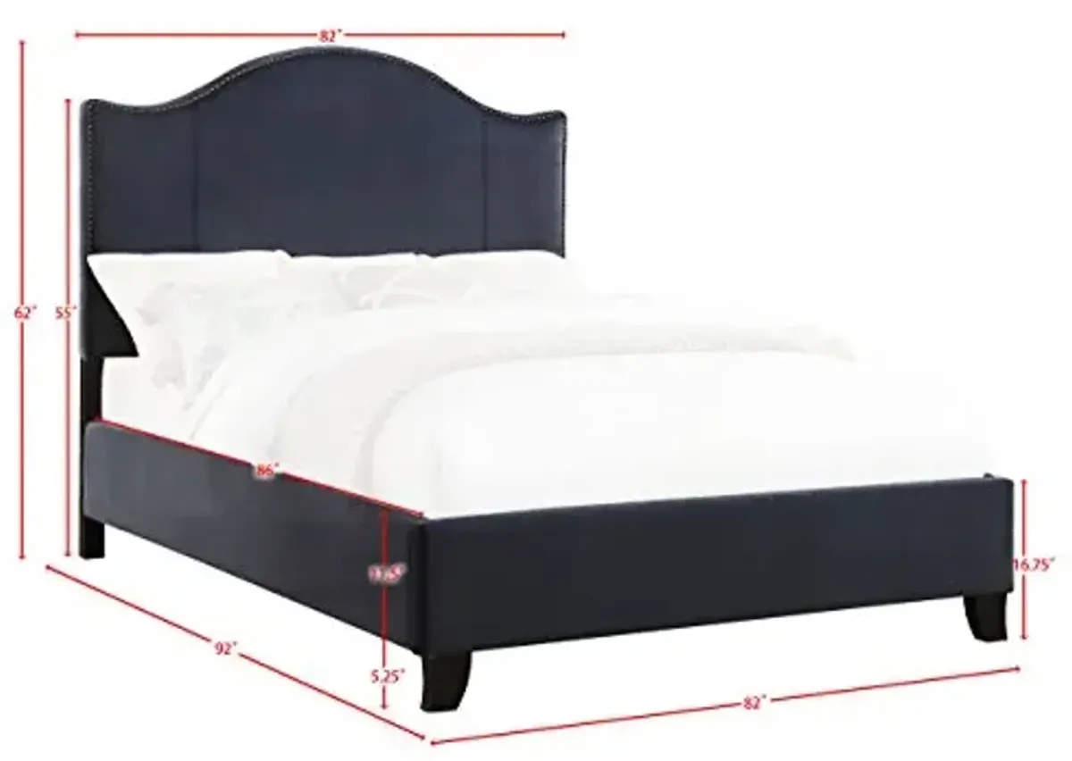 Homelegance Carlow Velvet Upholstered Panel Bed , CalKing, Navy