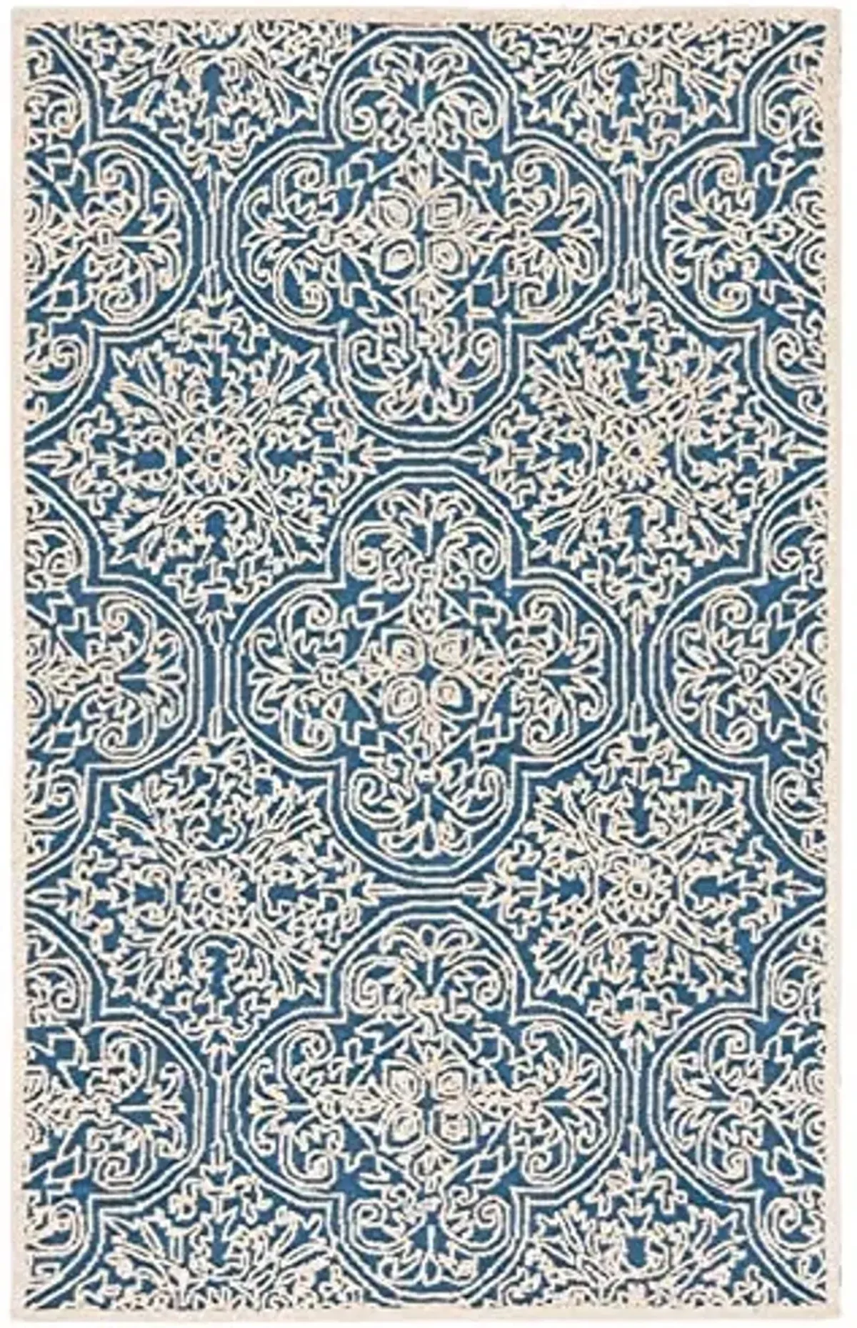 SAFAVIEH Trace Collection Accent Rug - 4' x 6', Blue & Ivory, Handmade Wool, Ideal for High Traffic Areas in Entryway, Living Room, Bedroom (TRC101B)