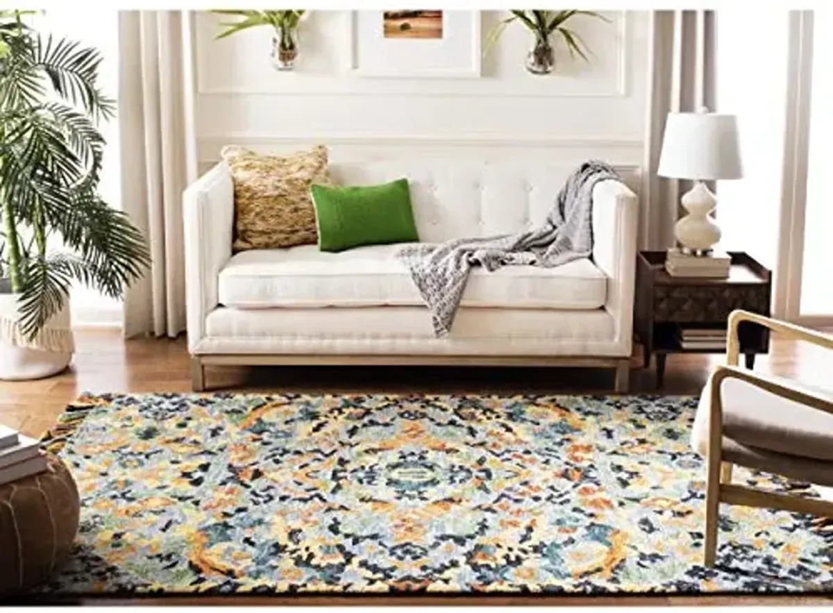 SAFAVIEH Blossom Collection Accent Rug - 3' x 5', Blue & Multi, Handmade Tassel Wool, Ideal for High Traffic Areas in Entryway, Living Room, Bedroom (BLM452A)