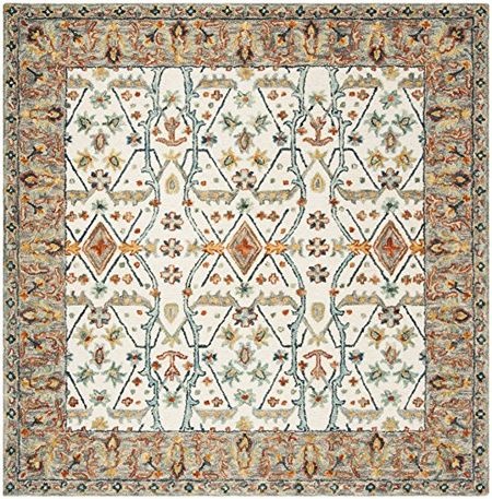 SAFAVIEH Aspen Collection 7' Square Ivory/Blue APN308A Handmade Boho Wool Area Rug
