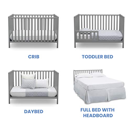 Delta Children Heartland 4-in-1 Convertible Crib, Grey with Twinkle Stars Crib & Toddler Mattress