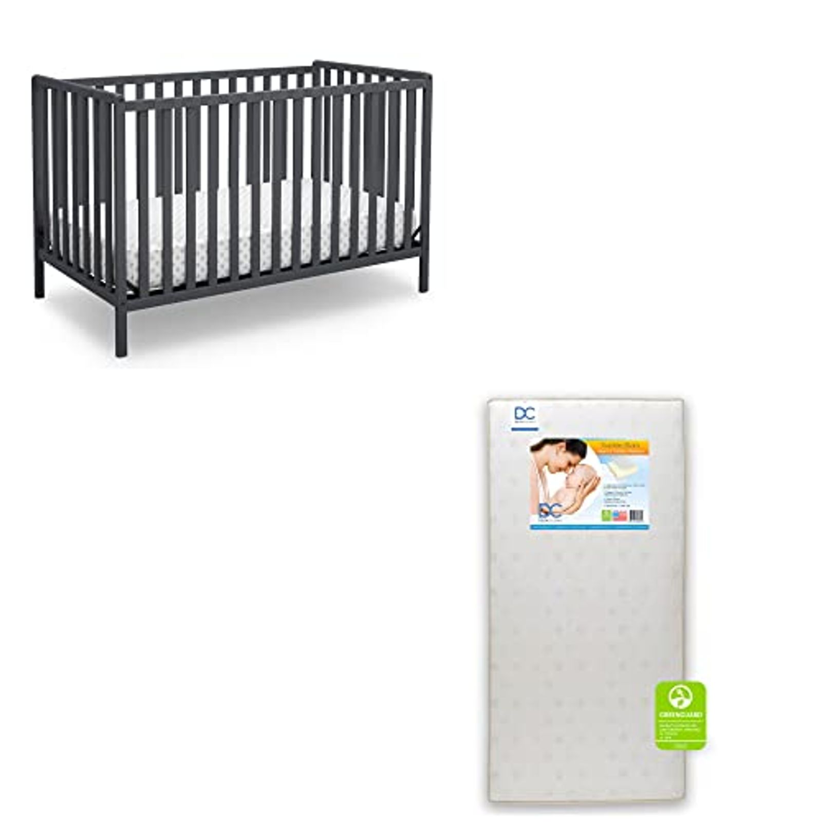 Delta Children Fancy 4-in-1 & Mattress, Dark Chocolate with Twinkle Stars Crib & Toddler Mattress