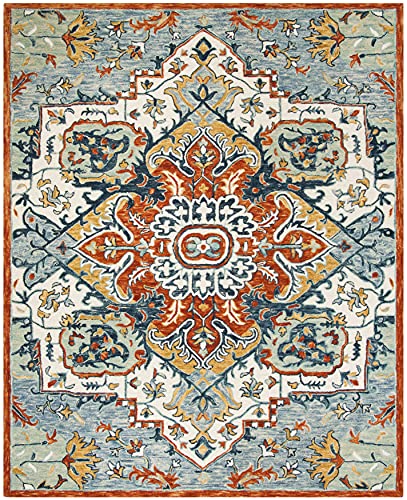 SAFAVIEH Aspen Collection 9' x 12' Blue / Rust APN312A Handmade Boho Wool Area Rug