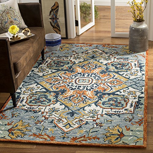 SAFAVIEH Aspen Collection 9' x 12' Blue / Rust APN312A Handmade Boho Wool Area Rug