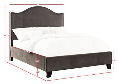 Homelegance Carlow Velvet Upholstered Panel Bed , King, Gray