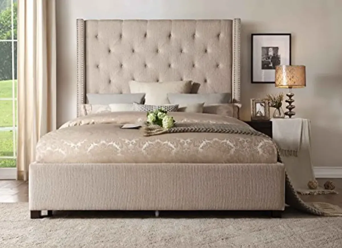 Homelegance Fairborn Fabric Upholstered Platform Storage Bed, Queen, Beige