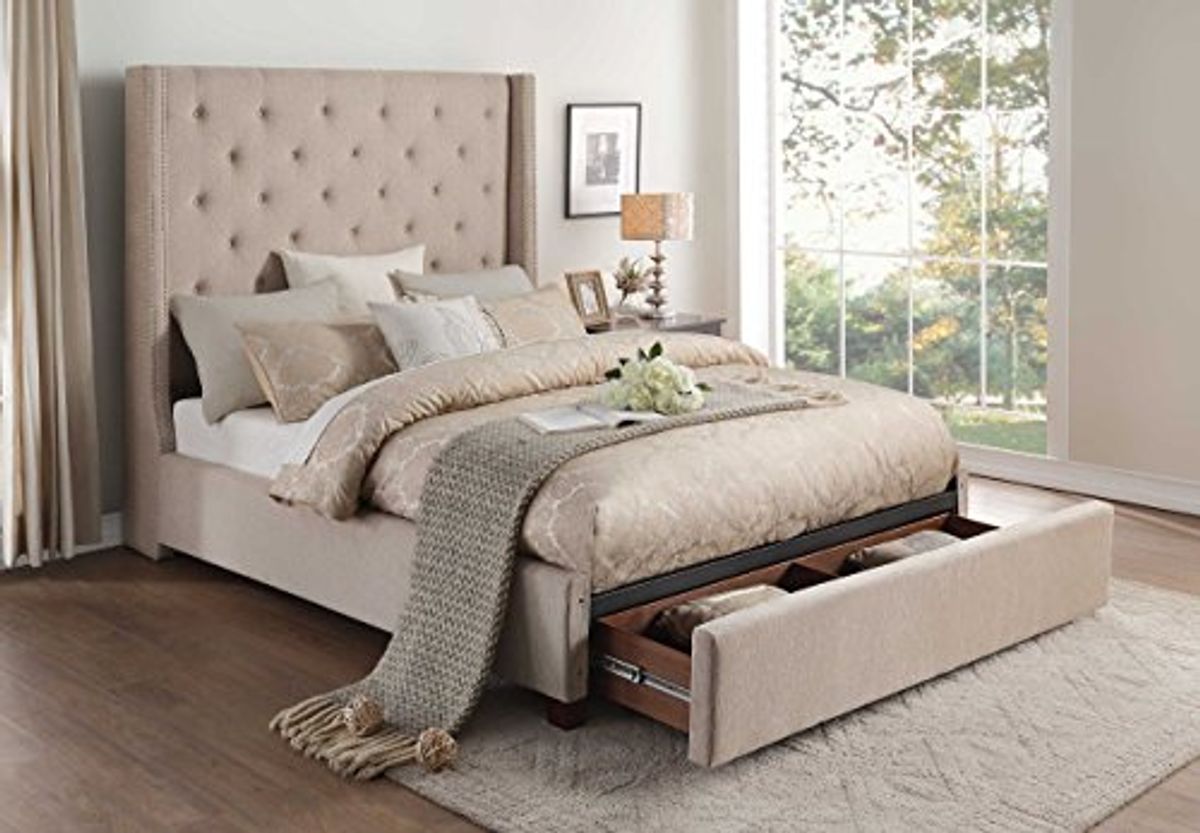 Homelegance Fairborn Fabric Upholstered Platform Storage Bed, Queen, Beige