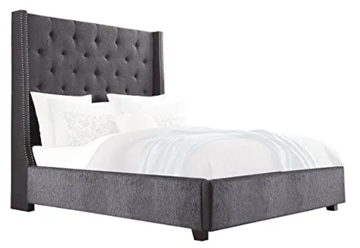 Homelegance Fairborn Upholstered Platform Bed with Footboard Storage, California King, Gray