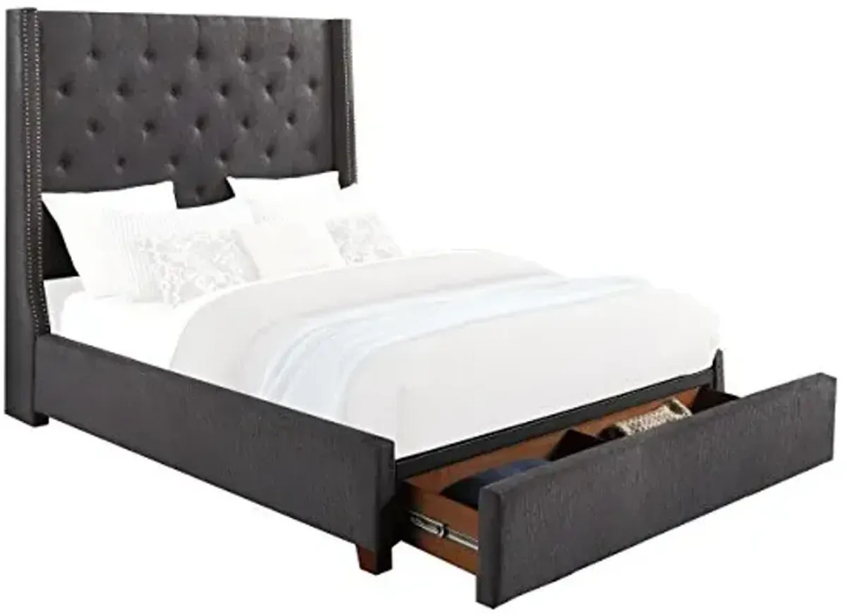 Homelegance Fairborn Upholstered Platform Bed with Footboard Storage, California King, Gray