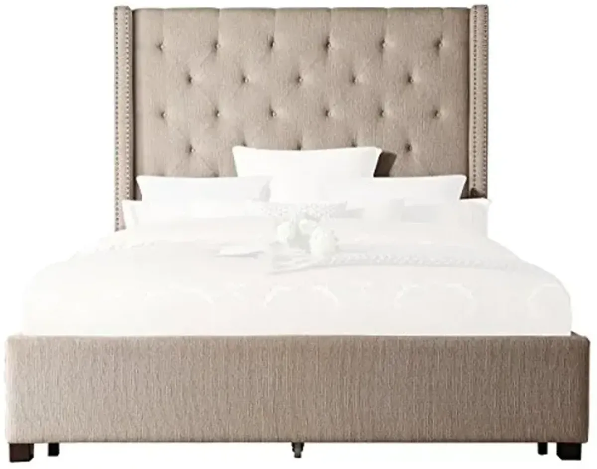 Homelegance 5877KBE-1CK Fairborn Fabric Upholstered Platform Bed, Cal King, Beige