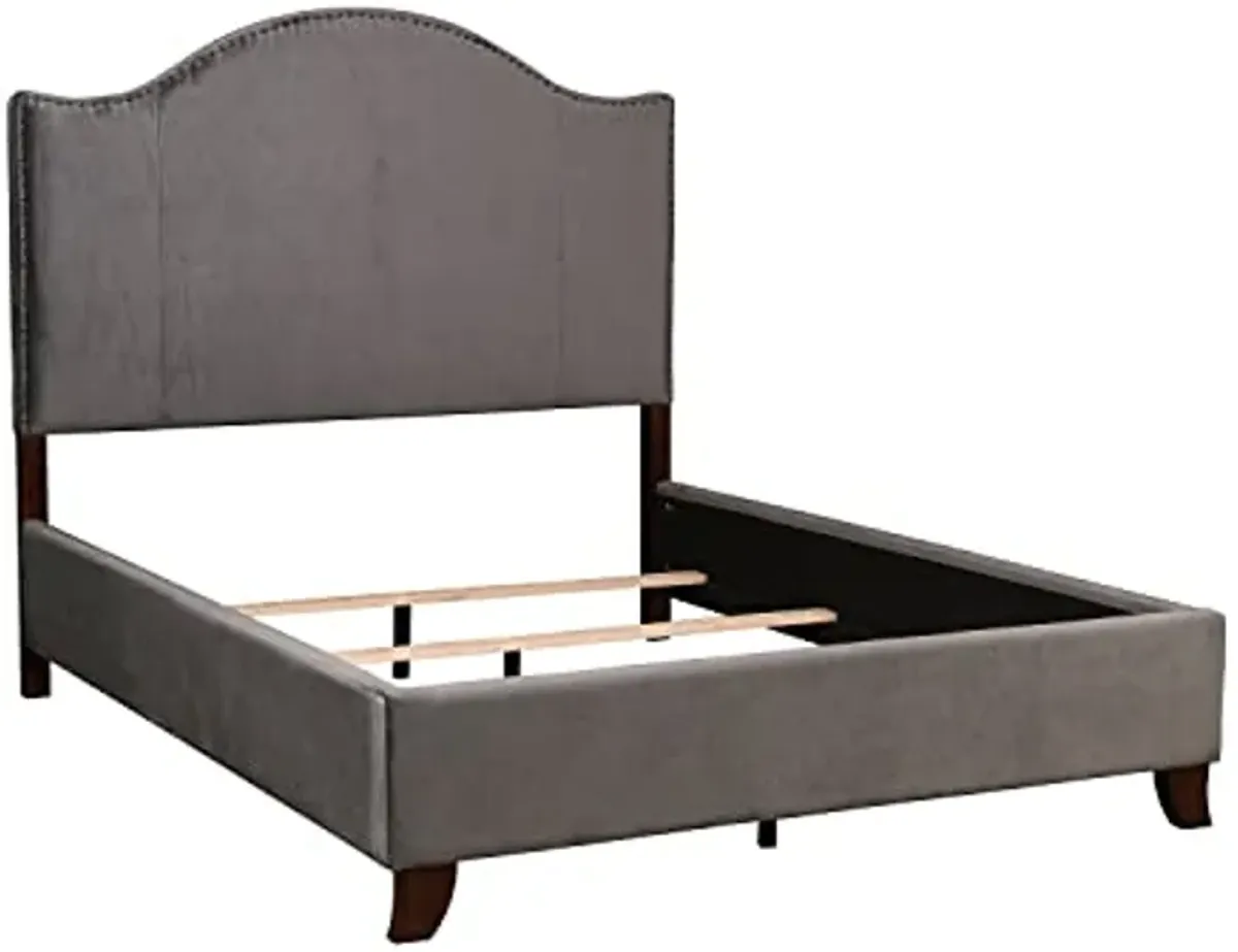 Homelegance Carlow Velvet Upholstered Panel Bed , Queen, Gray