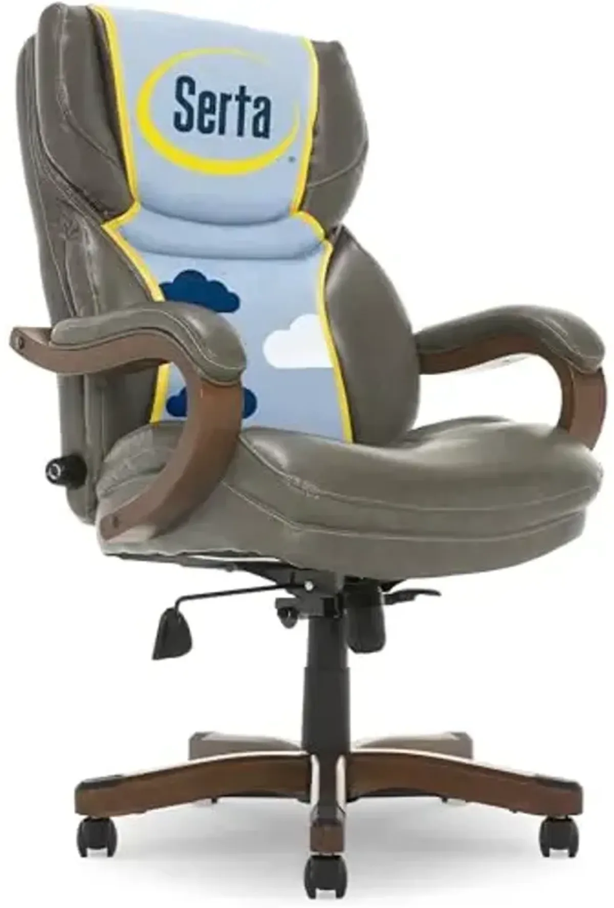 Serta Conway Big & Tall Executive Office Chair, Ergonomic High-Back with Adjustable Lumbar, Semi Plush Cushion and Body Pillows, Padded Armrests, Wooden Swivel Base, Bonded Leather, Gray