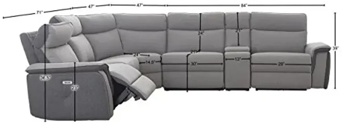 Homelegance Maroni 162" Two Tone Fabric Power Reclining Sectional Sofa, Gray