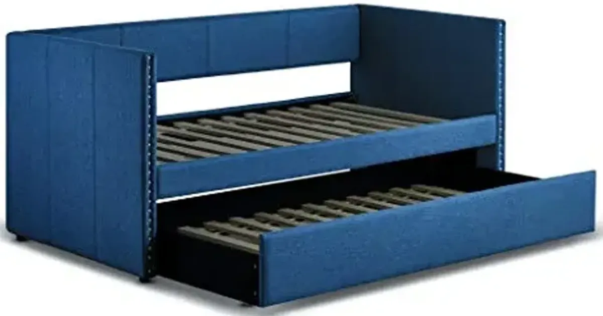 Homelegance Dufort Fabric Upholstered Daybed with Trundle, Twin, Blue