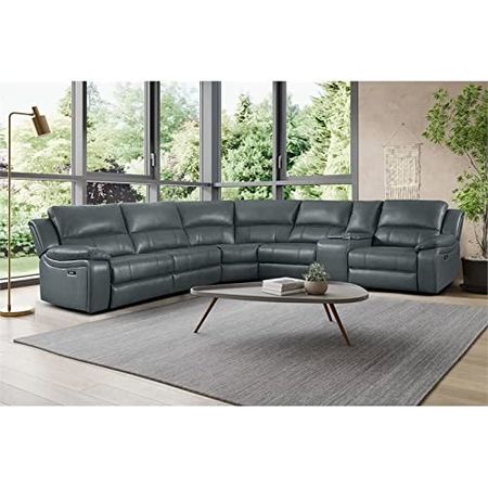Homelegance Falun 120" Power Reclining Sectional Sofa with USB Port, Gray Leather Gel Match